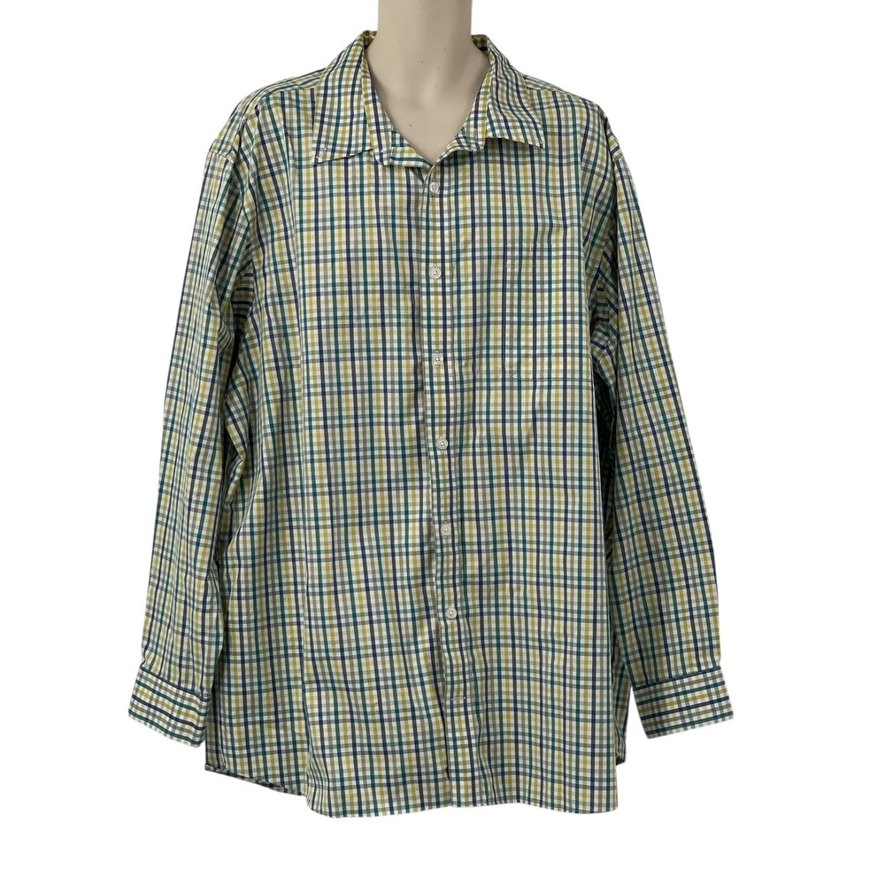 Duluth Trading Mens Wrinkle Fighter Long Sleeve Button Down Shirt Green/Blue 3XL